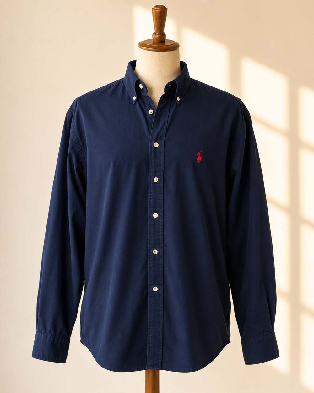 Ralph Lauren Blake XL Navy Blue Button Down Shirt Red Pony 100% Cotton Classic